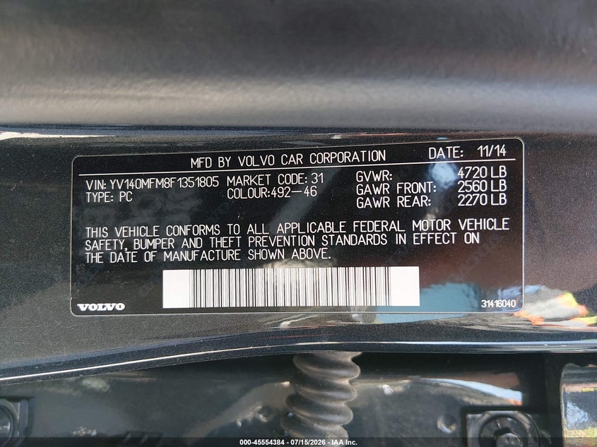 2015 Volvo S60 T5 Platinum VIN: YV140MFM8F1351805 Lot: 45554384