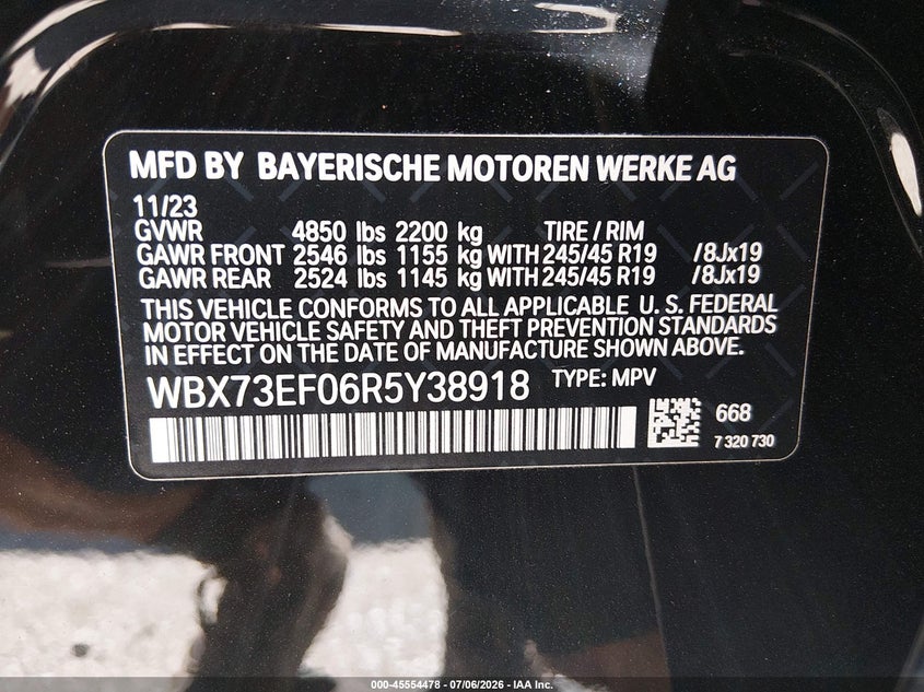 2024 BMW X1 xDrive28I VIN: WBX73EF06R5Y38918 Lot: 45554478