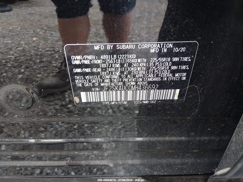 2021 Subaru Forester Limited VIN: JF2SKAUC0MH436692 Lot: 45554519