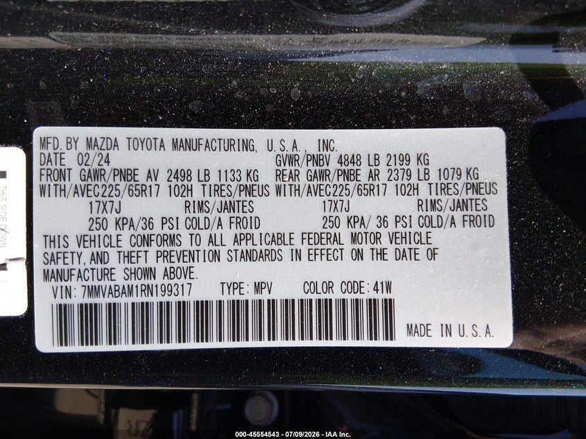 2024 Mazda Cx-50 2.5 S Select VIN: 7MMVABAM1RN199317 Lot: 45554543