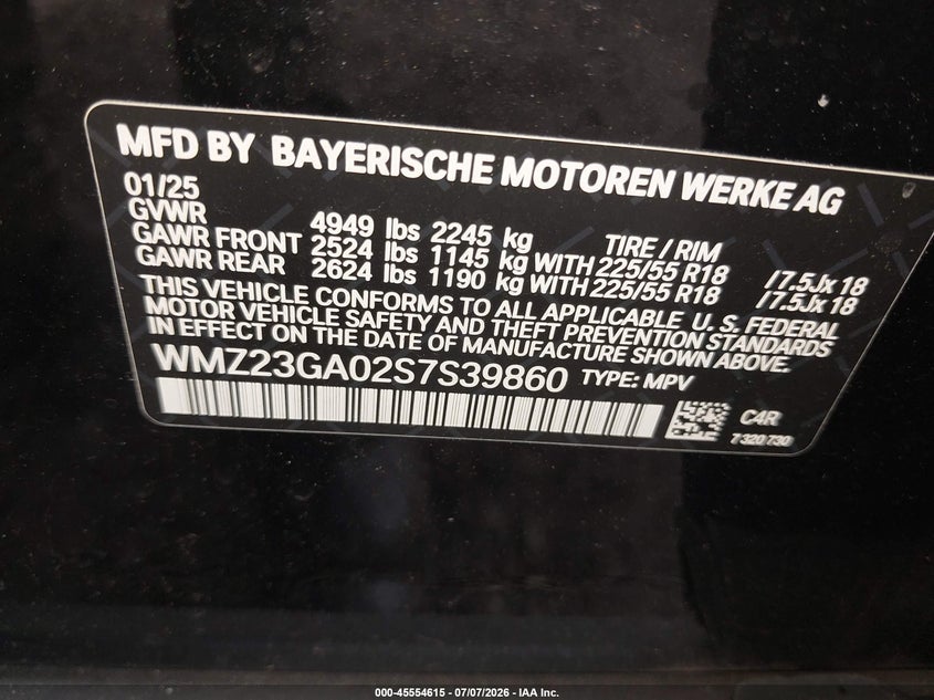 2025 Mini Countryman Cooper S VIN: WMZ23GA02S7S39860 Lot: 45554615