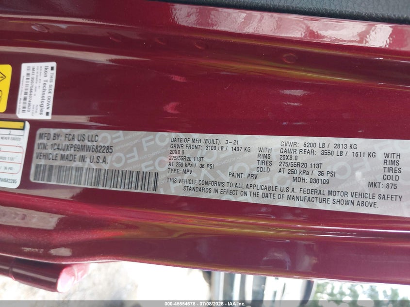 2021 Jeep Wrangler 4Xe Unlimited Sahara 4X4 VIN: 1C4JJXP69MW682285 Lot: 45554678