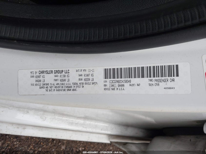 2012 Dodge Avenger Se VIN: 1C3CDZAB2CN158549 Lot: 45554961
