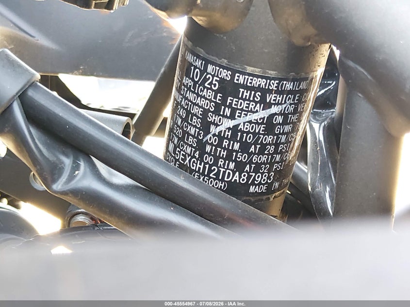 2026 Kawasaki Ex500 H VIN: ML5EXGH12TDA87983 Lot: 45554967