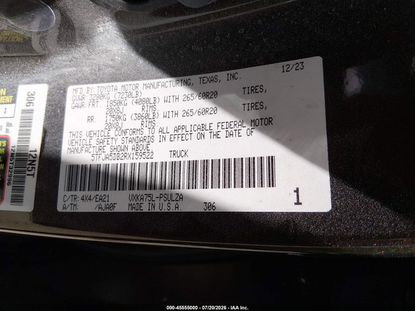 2024 Toyota Tundra Limited VIN: 5TFJA5DB2RX159522 Lot: 45555000