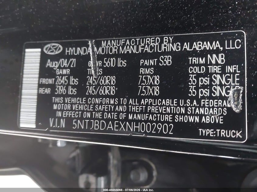 2022 Hyundai Santa Cruz Sel VIN: 5NTJBDAEXNH002902 Lot: 45555066
