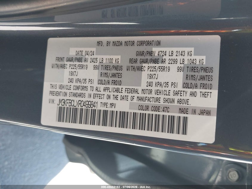 2024 Mazda Cx-5 2.5 S Carbon Edition VIN: JM3KFBCLXR0499841 Lot: 45555182