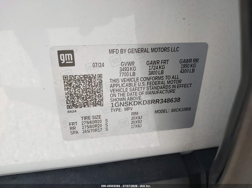 2024 Chevrolet Suburban 4Wd Z71 VIN: 1GNSKDKD8RR348638 Lot: 45555268