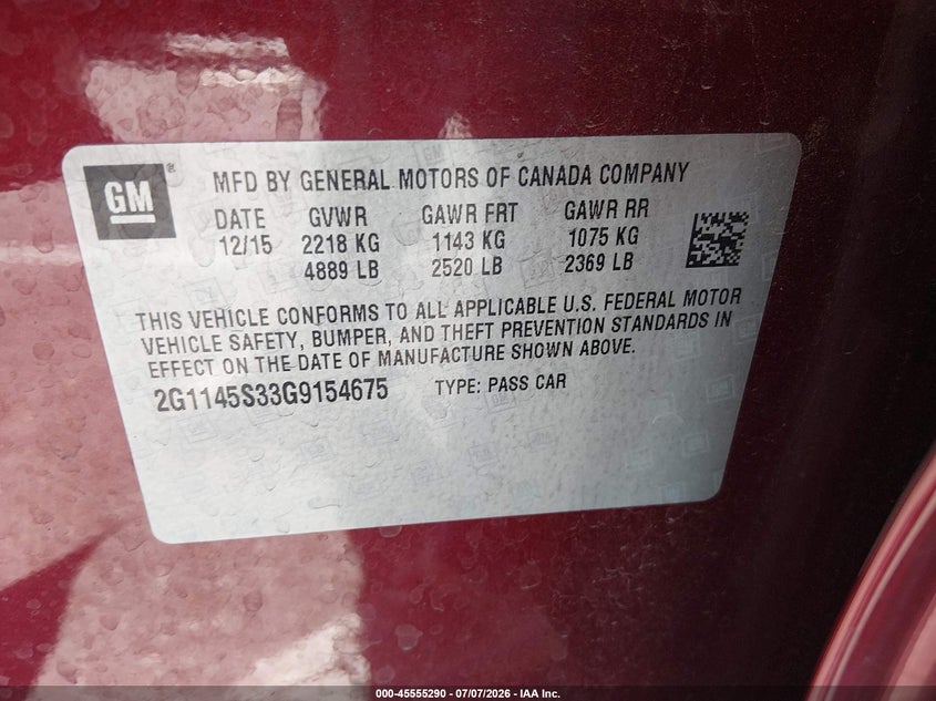 2016 CHEVROLET IMPALA SEDAN 3.6L V-6 DI, DOHC, VVT, 305HP