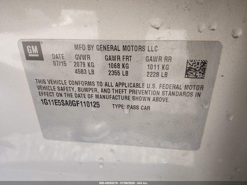 2016 Chevrolet Malibu Limited Ltz VIN: 1G11E5SA8GF110125 Lot: 45555319