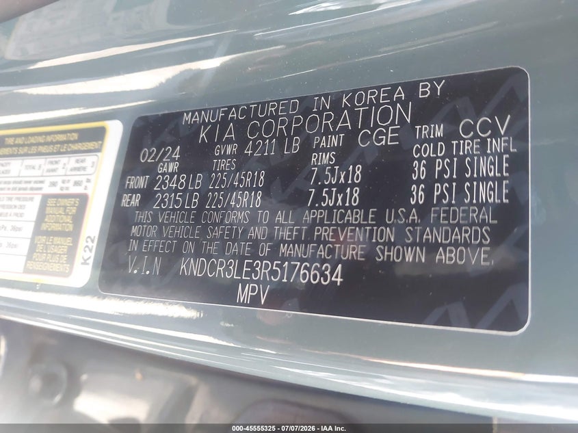 2024 Kia Niro Ex Touring VIN: KNDCR3LE3R5176634 Lot: 45555325