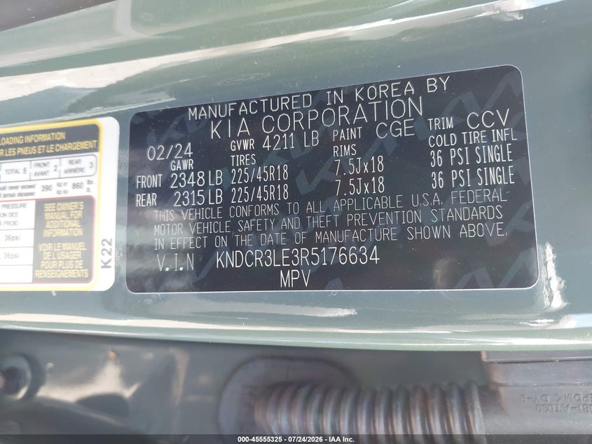 KIA NIRO 2024 VIN KNDCR3LE3R5176634