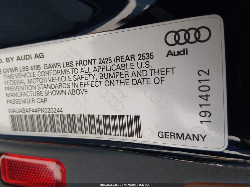 AUDI A4 2023 VIN WAUABAF44PN020244