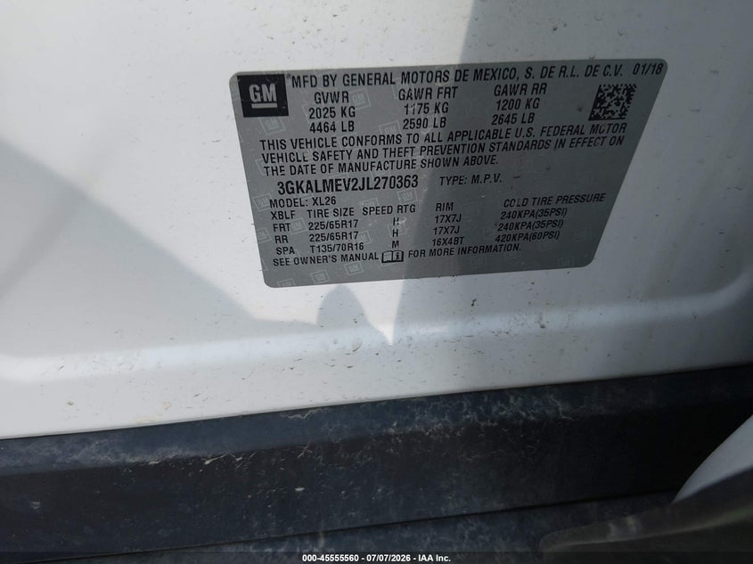 2018 GMC Terrain Sle VIN: 3GKALMEV2JL270363 Lot: 45555560