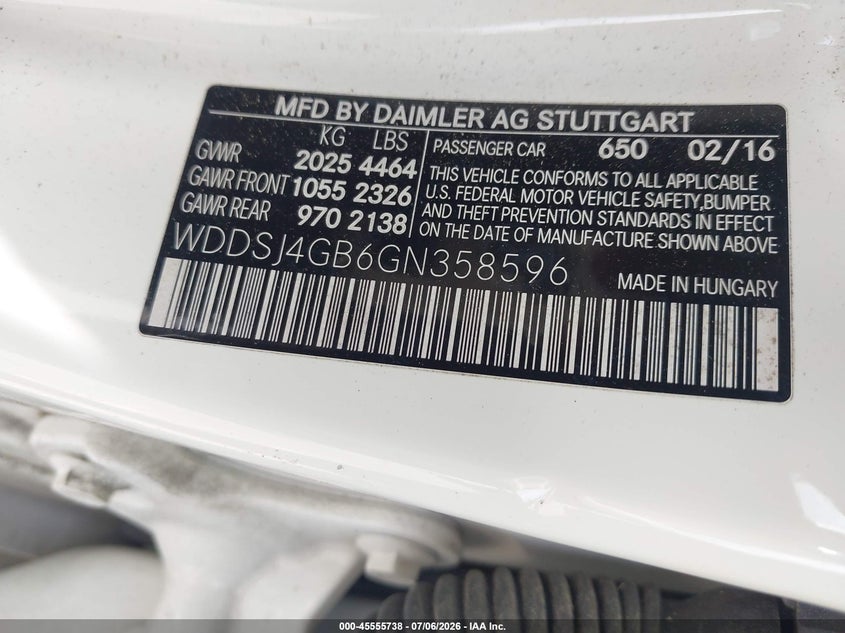 2016 Mercedes-Benz Cla 250 4Matic VIN: WDDSJ4GB6GN358596 Lot: 45555738