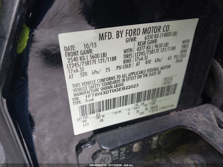 2016 Ford F-350 Lariat VIN: 1FT8W3DT0GEB22023 Lot: 45555770