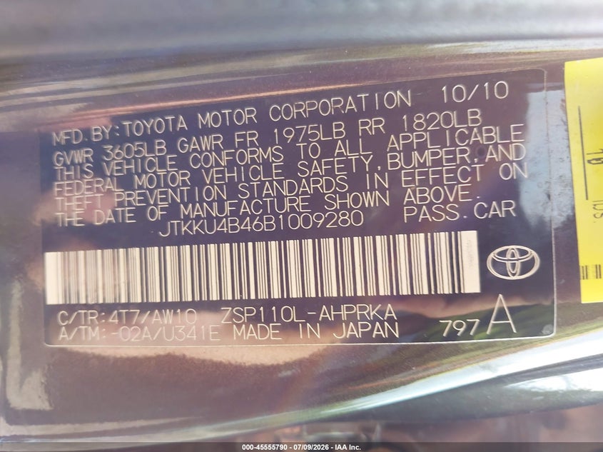 2011 Scion Xd Release Series 3.0 VIN: JTKKU4B46B1009280 Lot: 45555790