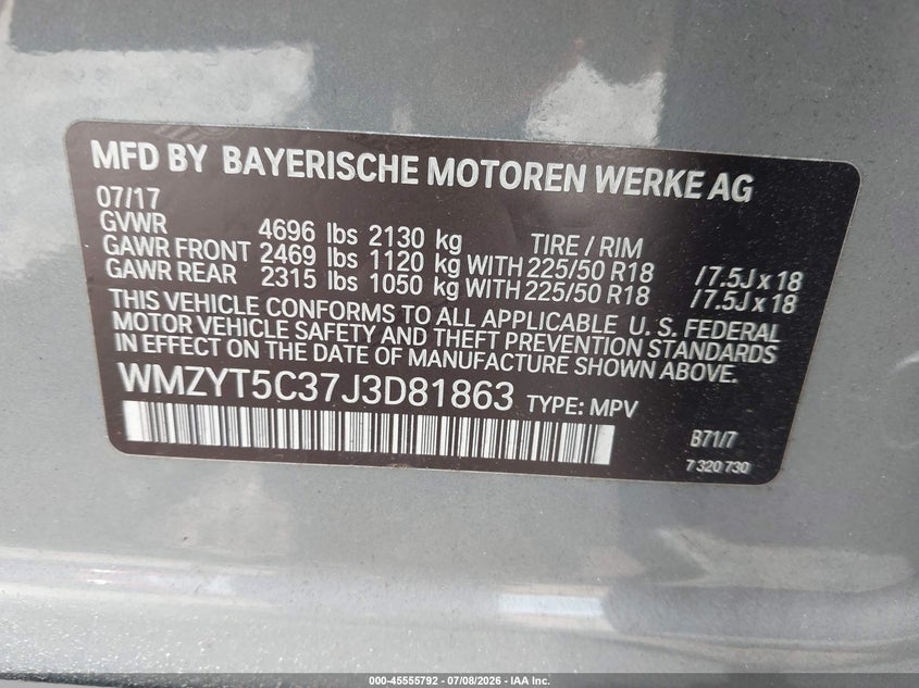 2018 Mini Countryman Cooper S VIN: WMZYT5C37J3D81863 Lot: 45555792