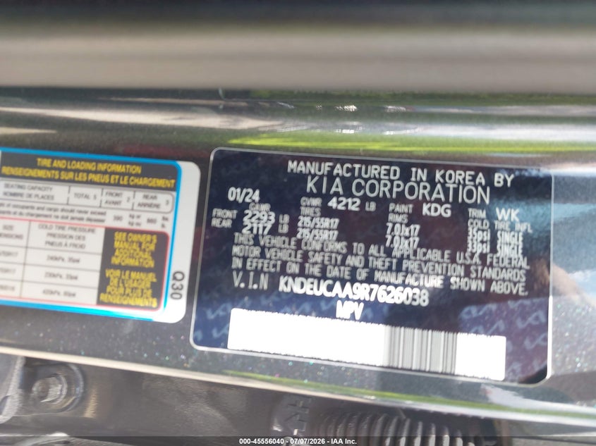 2024 Kia Seltos S VIN: KNDEUCAA9R7626038 Lot: 45556040