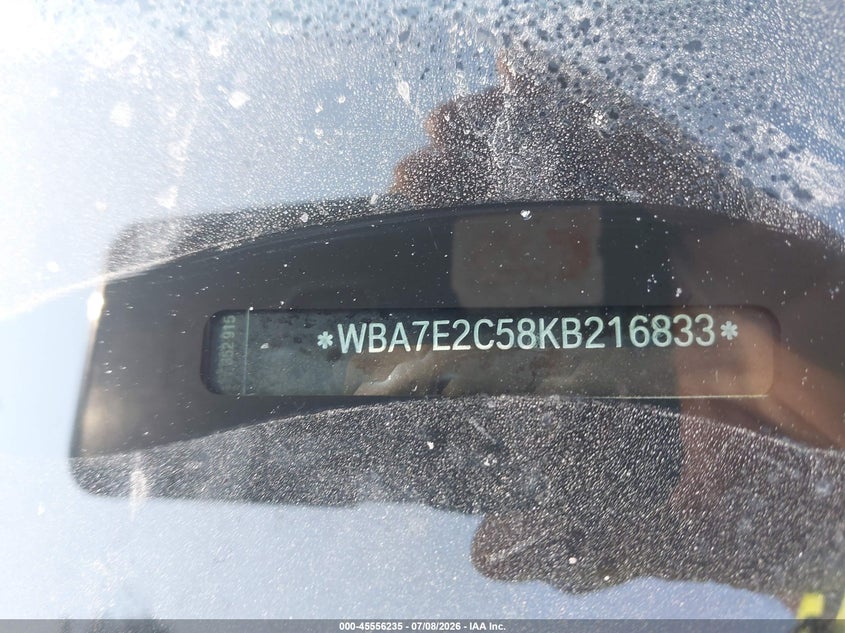 2019 BMW 740I VIN: WBA7E2C58KB216833 Lot: 45556235