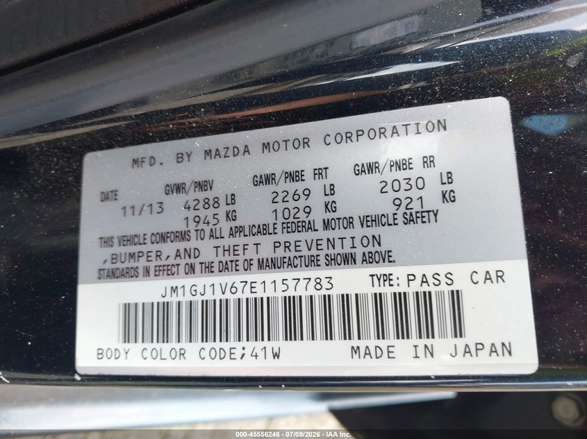 2014 Mazda Mazda6 I Touring VIN: JM1GJ1V67E1157783 Lot: 45556246