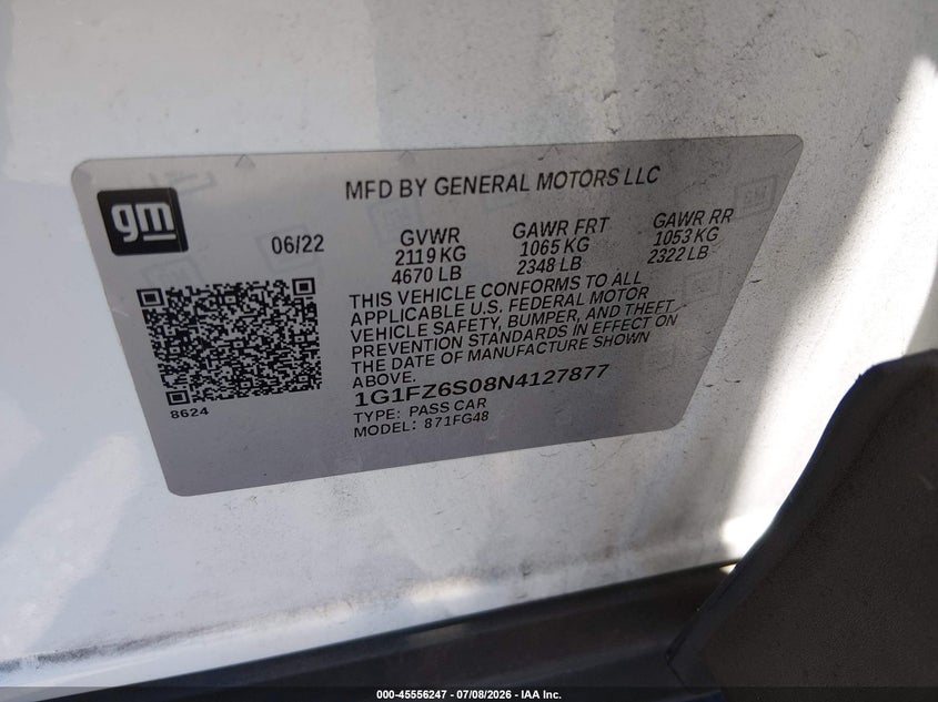 2022 Chevrolet Bolt Euv Fwd Premier VIN: 1G1FZ6S08N4127877 Lot: 45556247