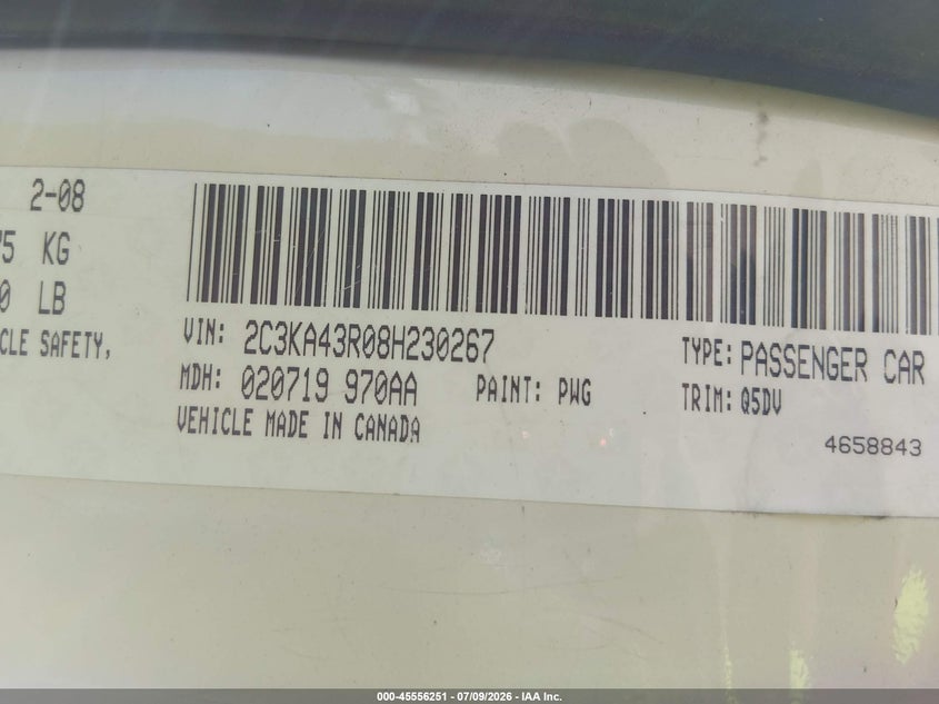 2008 Chrysler 300 Lx VIN: 2C3KA43R08H230267 Lot: 45556251