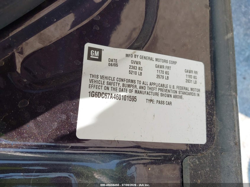 2006 Cadillac Sts V8 VIN: 1G6DC67A460101595 Lot: 45556450