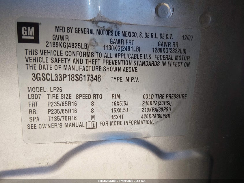 2008 Saturn Vue 4-Cyl Xe VIN: 3GSCL33P18S617348 Lot: 45556488
