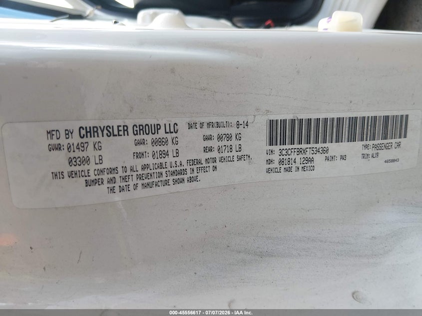 2015 Fiat 500 Sport VIN: 3C3CFFBRXFT534360 Lot: 45556617