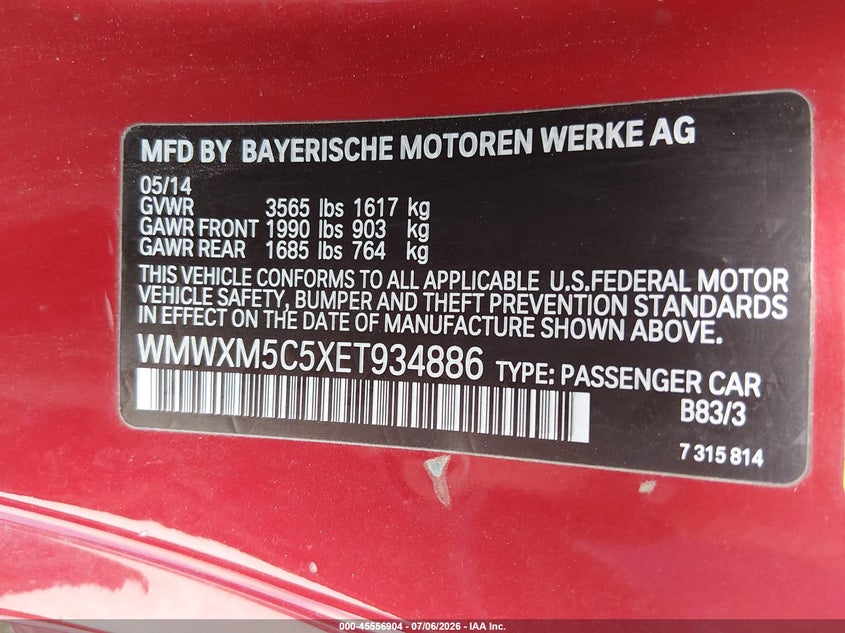 2014 Mini Hardtop Cooper VIN: WMWXM5C5XET934886 Lot: 45556904