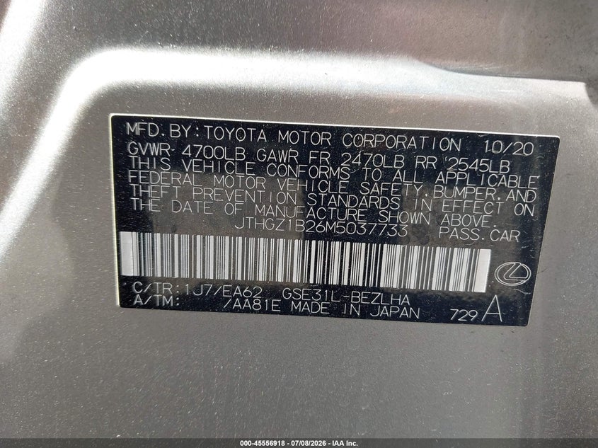 2021 Lexus Is 350 F Sport VIN: JTHGZ1B26M5037733 Lot: 45556918