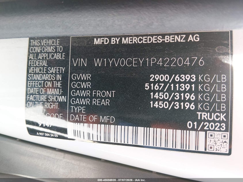 2023 Mercedes-Benz Metris VIN: W1YV0CEY1P4220476 Lot: 45556939