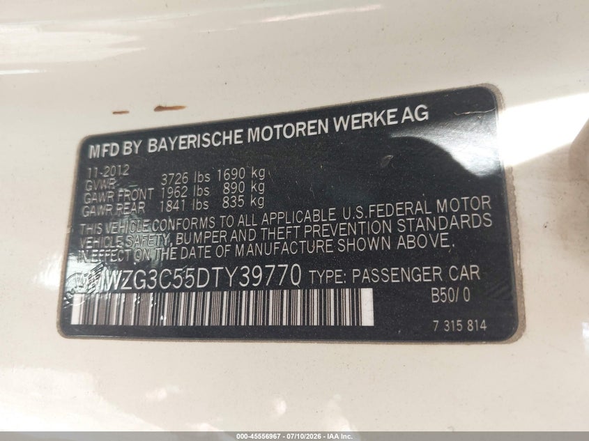2013 Mini Clubman Cooper S VIN: WMWZG3C55DTY39770 Lot: 45556967