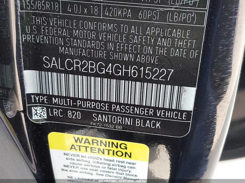2016 Land Rover Discovery Sport Hse VIN: SALCR2BG4GH615227 Lot: 45557081