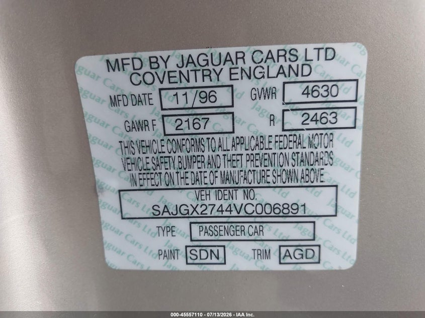 1997 Jaguar Xk8 VIN: SAJGX2744VC006891 Lot: 45557110