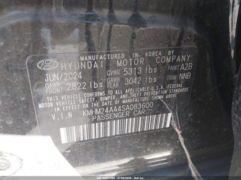 2025 Hyundai Ioniq 6 Se VIN: KMHM24AA4SA083600 Lot: 45557268
