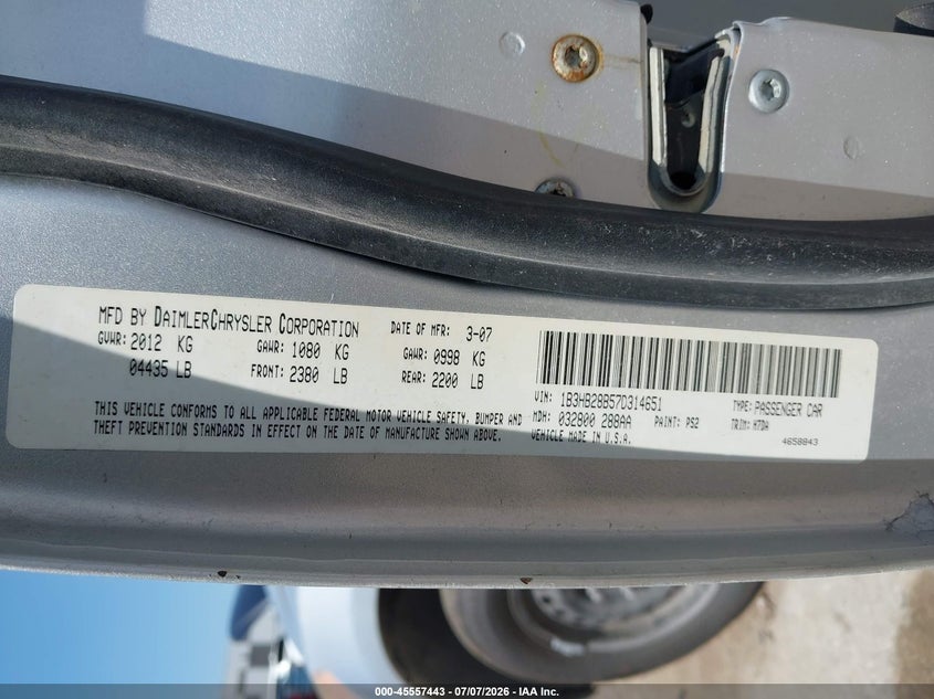 2007 Dodge Caliber VIN: 1B3HB28B57D314651 Lot: 45557443