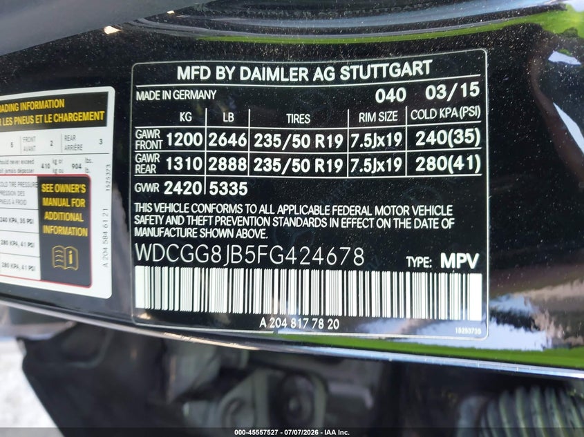 2015 Mercedes-Benz Glk 350 4Matic VIN: WDCGG8JB5FG424678 Lot: 45557527