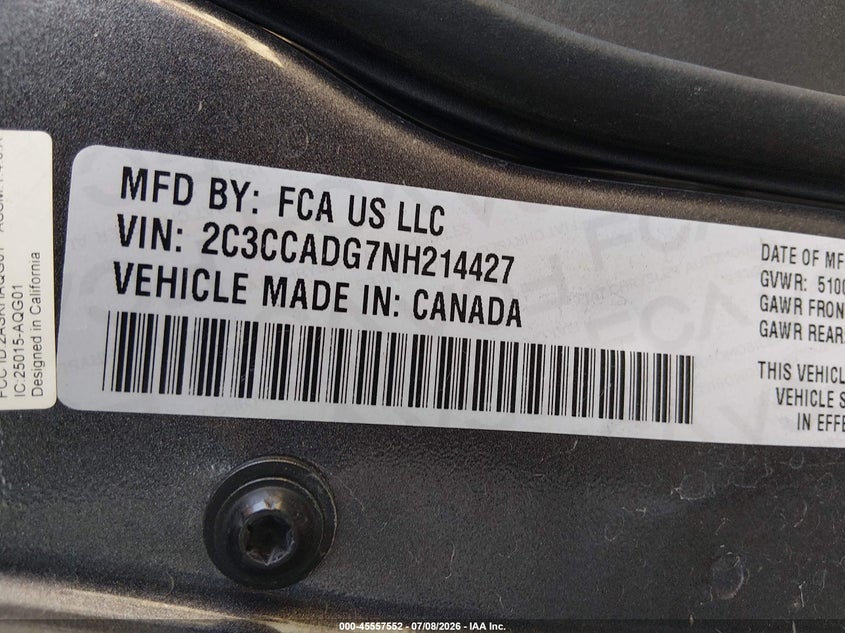 CHRYSLER 300 2022 VIN 2C3CCADG7NH214427
