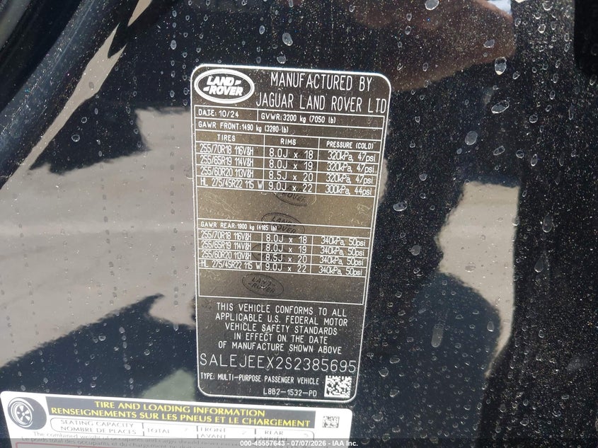 2025 Land Rover Defender 110 P300 VIN: SALEJEEX2S2385695 Lot: 45557643