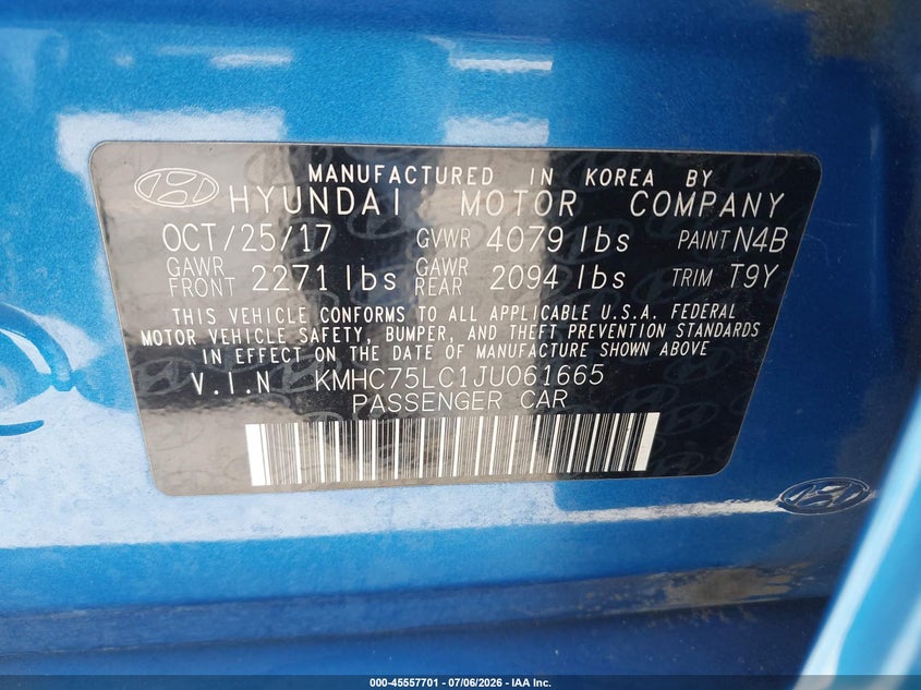 2018 Hyundai Ioniq Hybrid Sel VIN: KMHC75LC1JU061665 Lot: 45557701