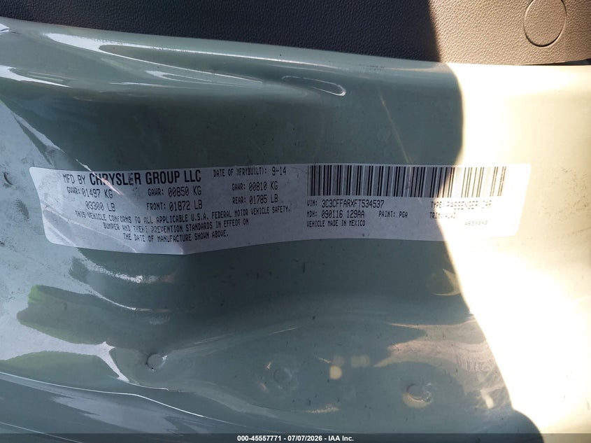 2015 Fiat 500 Pop VIN: 3C3CFFARXFT534537 Lot: 45557771
