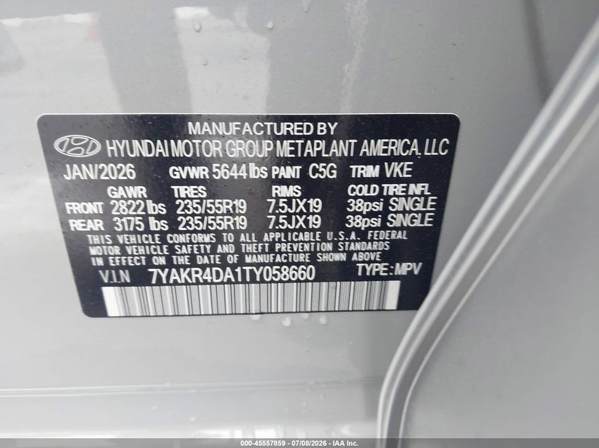 2026 Hyundai Ioniq 5 Limited VIN: 7YAKR4DA1TY058660 Lot: 45557859