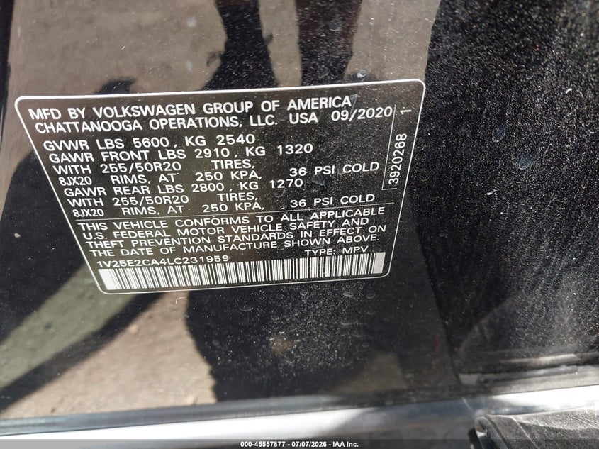 2020 Volkswagen Atlas Cross Sport 3.6L V6 Se W/Technology/3.6L V6 Se W/Technology R-Line VIN: 1V25E2CA4LC231959 Lot: 45557877