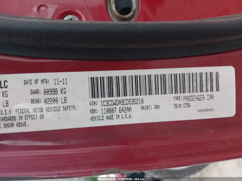 2012 Dodge Caliber Sxt VIN: 1C3CDWDA9CD535210 Lot: 45558018