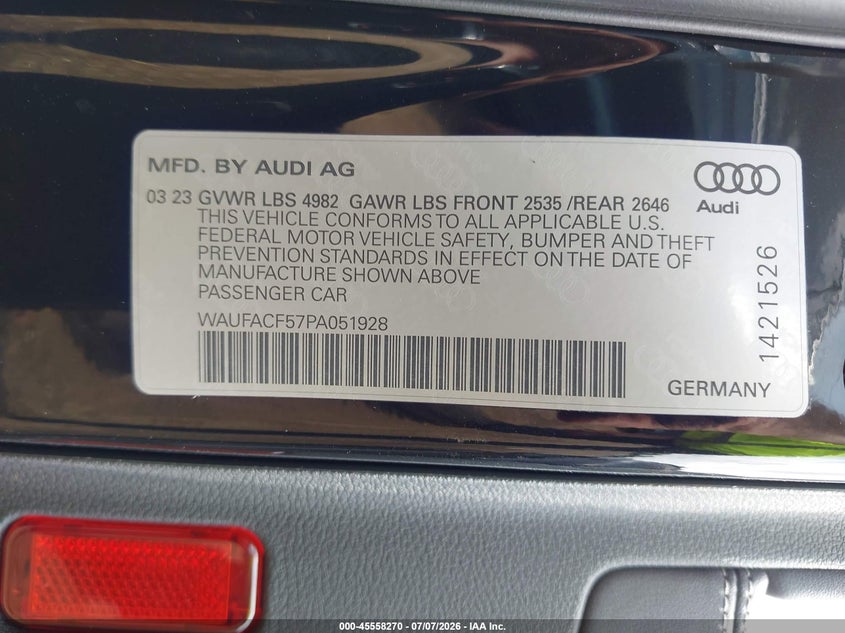 2023 Audi A5 Sportback Premium Plus 45 Tfsi S Line Quattro S Tronic VIN: WAUFACF57PA051928 Lot: 45558270