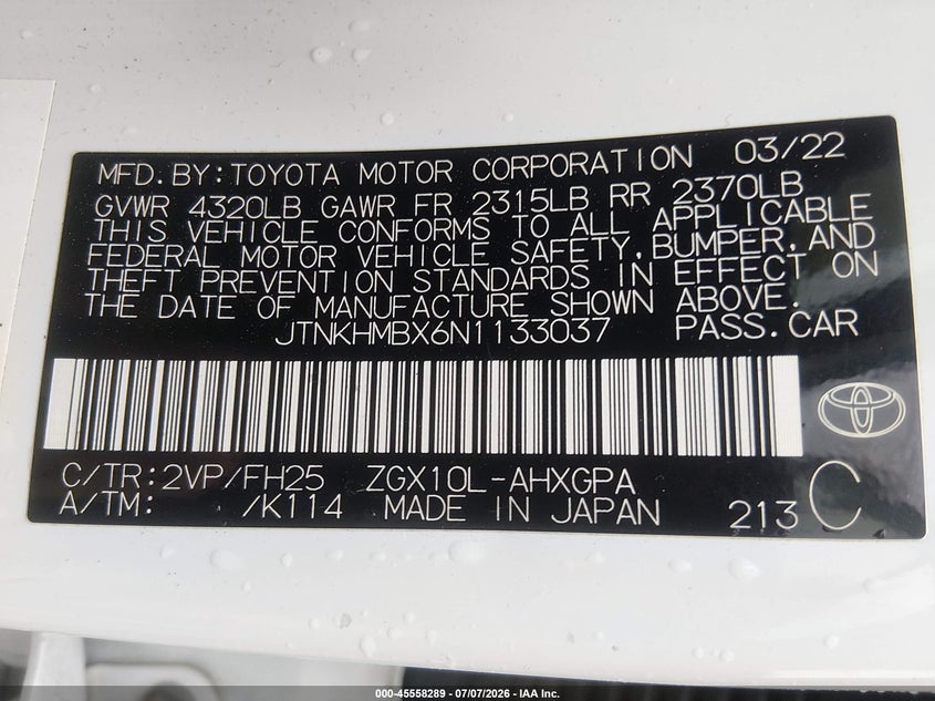 2022 Toyota C-Hr Nightshade Edition VIN: JTNKHMBX6N1133037 Lot: 45558289