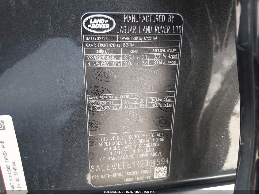 2024 Land Rover Defender 110 P525 Carpathian Edition VIN: SALEWEEE1R2314594 Lot: 45558370