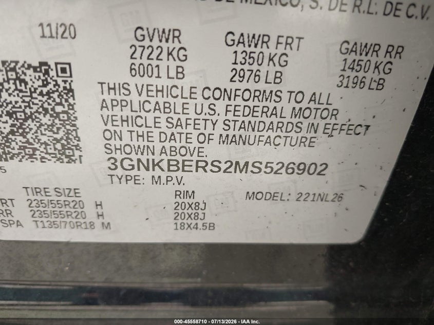 2021 Chevrolet Blazer Fwd Rs VIN: 3GNKBERS2MS526902 Lot: 45558710